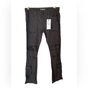 Diamond Stash Black Straight Jeans w/ Edgy Distressed Design & Stacked Fit